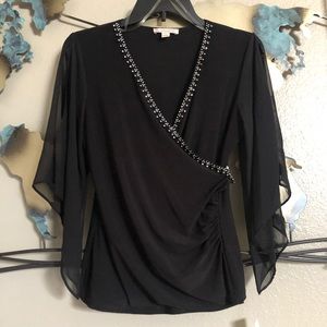 NWT dress barn Black blouse with rhinestones SM